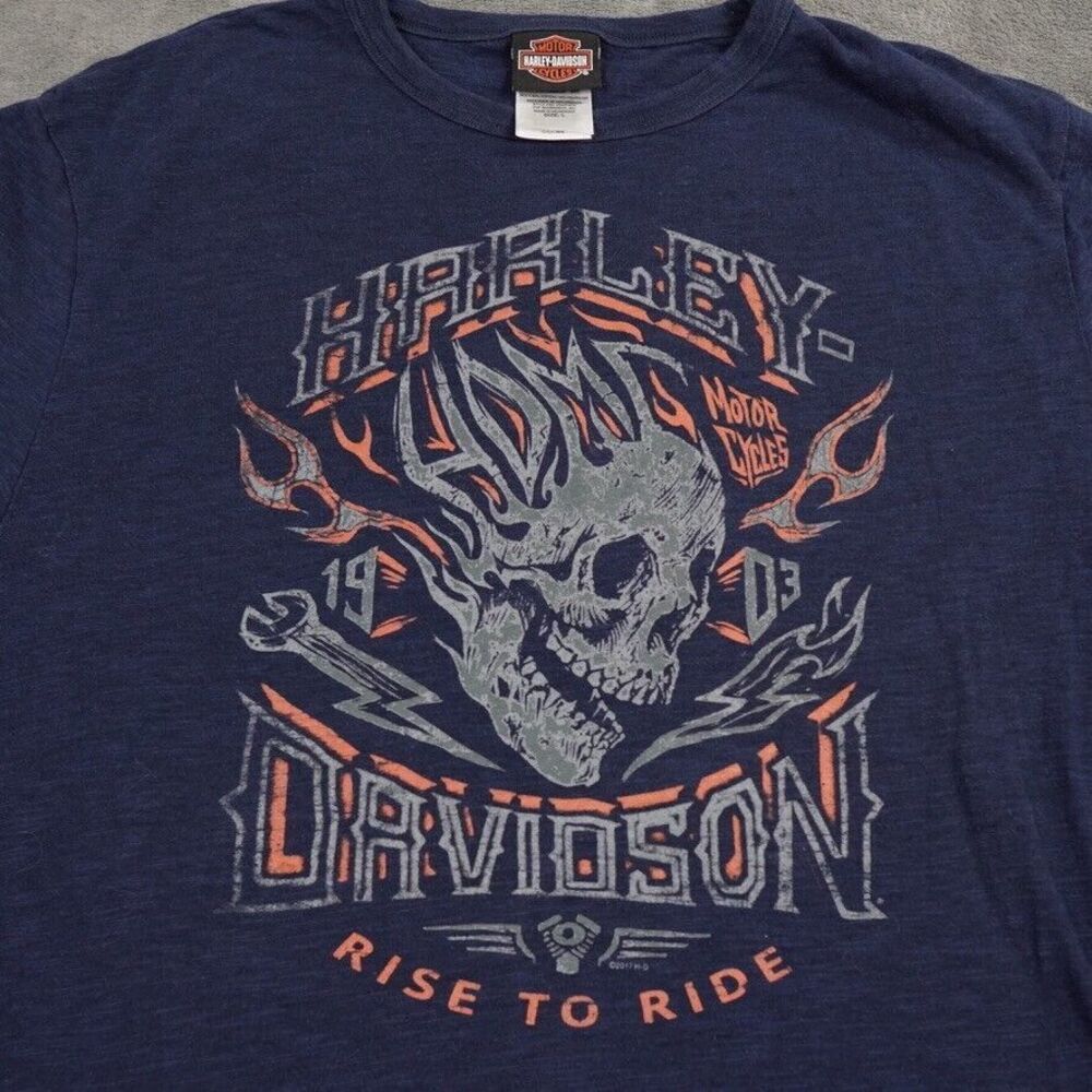 Harley Davidson Shirt Mens Large Blue Double Side Skull Home Moose Concord NH